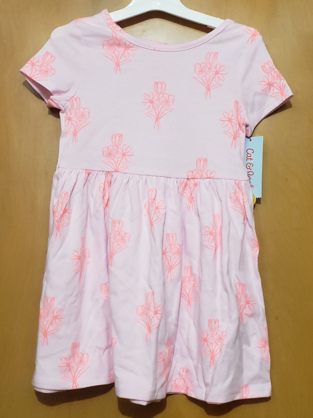 Cat & Jack Light Pink Floral Print Short Sleeve Dress